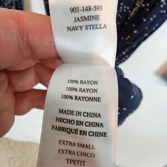 Rails Jasmine Navy Stella Star Pattern Dress‎ Button Front Smocked Waist sz XS - Picture 10 of 14